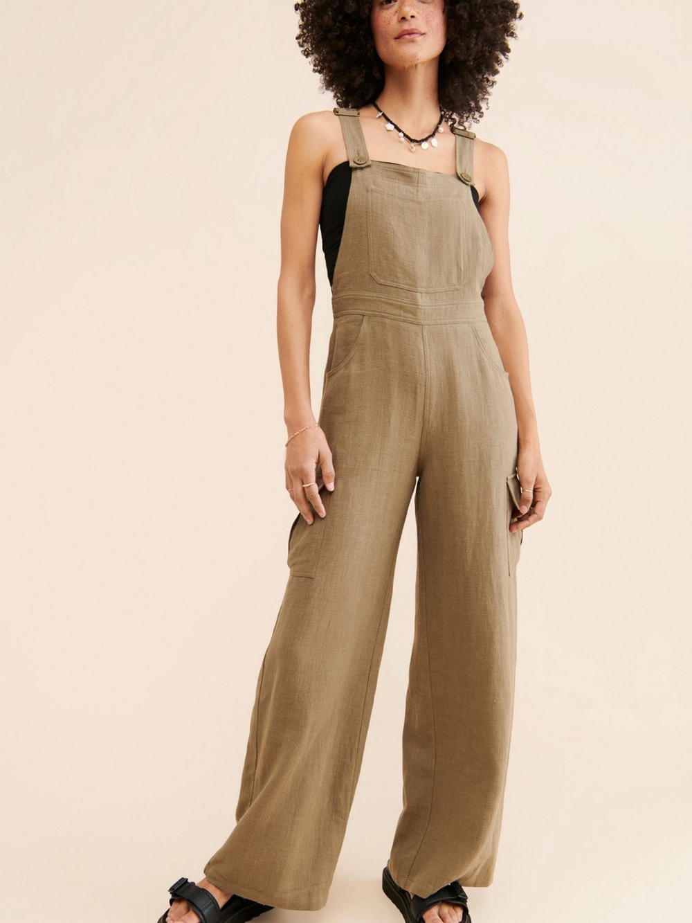 Anthropologie Casual Wide-Leg Overalls in Olive M